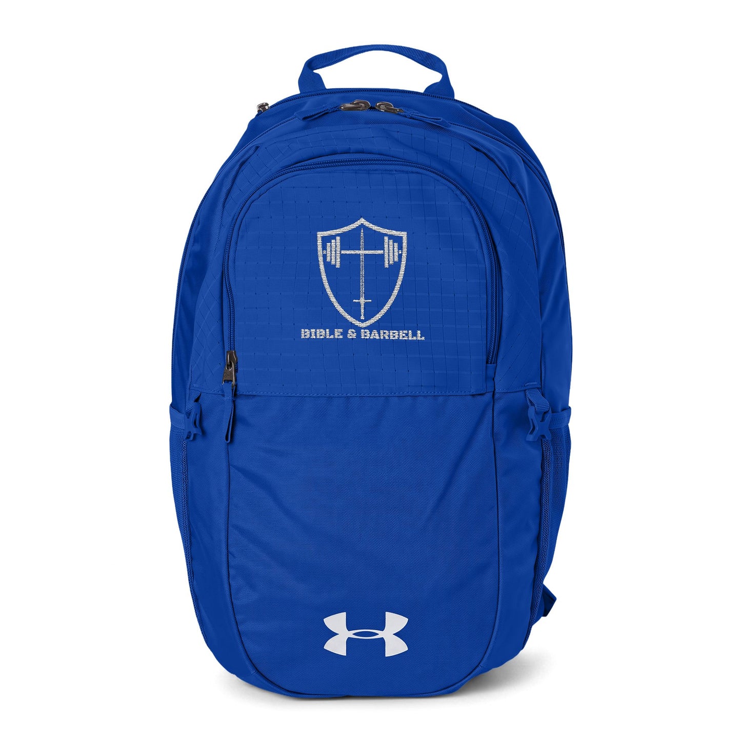 Bible & Barbell Embroidered Shield Logo Backpack — Under Armour All‑Sport Everyday Pack