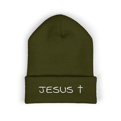 Jesus Embroidered Cuffed Beanie – Christian Faith Knit Hat