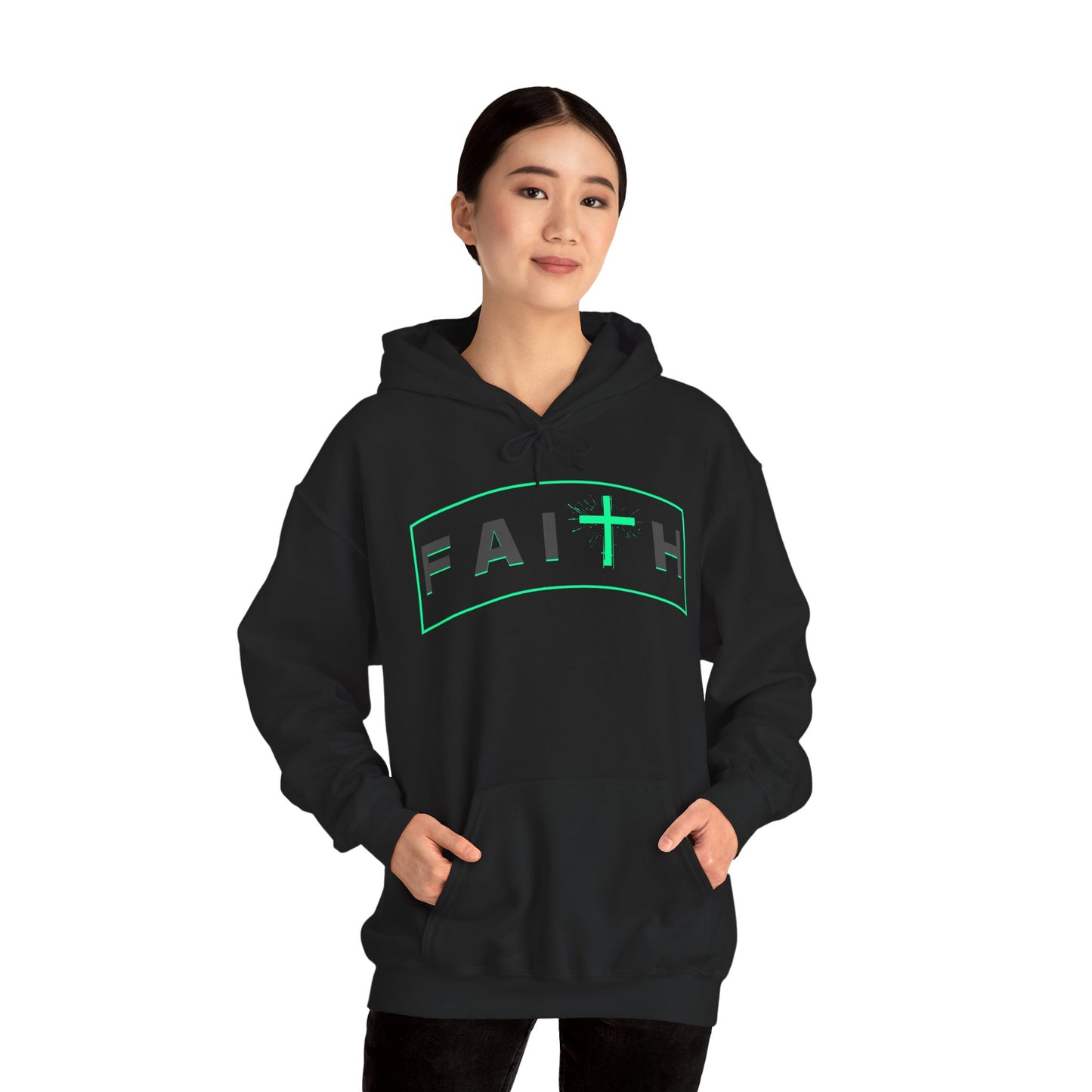 Faith Cross Hoodie – Neon Green Faith Graphic Pullover