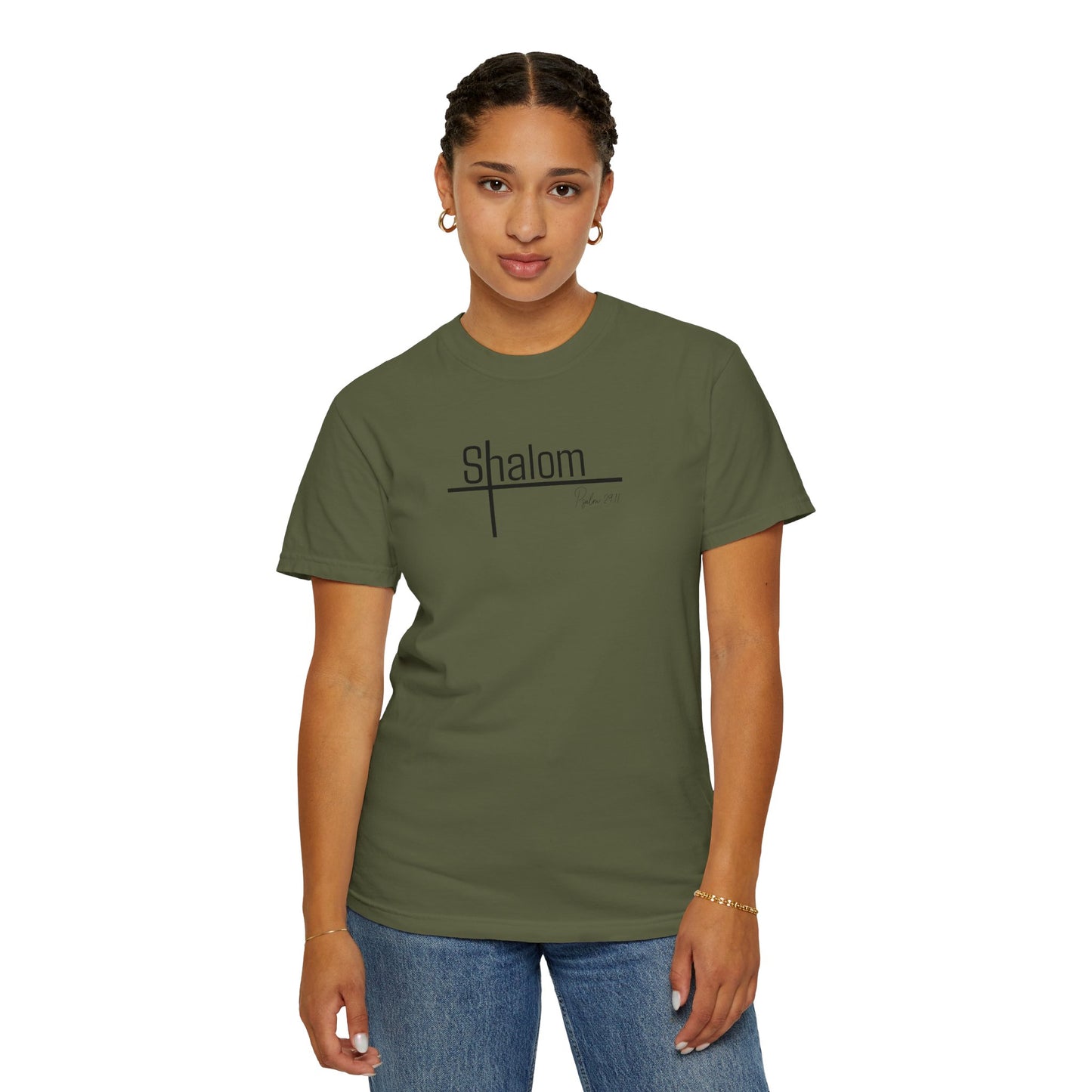 Garment-Dyed T-shirt with 'Shalom' Design
