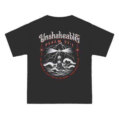 Unshakeable Psalm 27:1 Lighthouse T-Shirt — Christian Faith Graphic Tee
