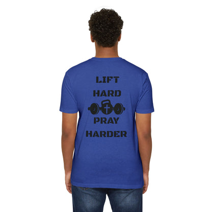 Christian Gym T-Shirt — "Lift Hard Pray Harder" Athletic Faith Tee