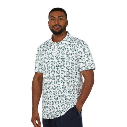Bible & Barbell Teal Logo Pattern - Golf Ball Pattern Polo Shirt - All-Over Print Athletic Polo