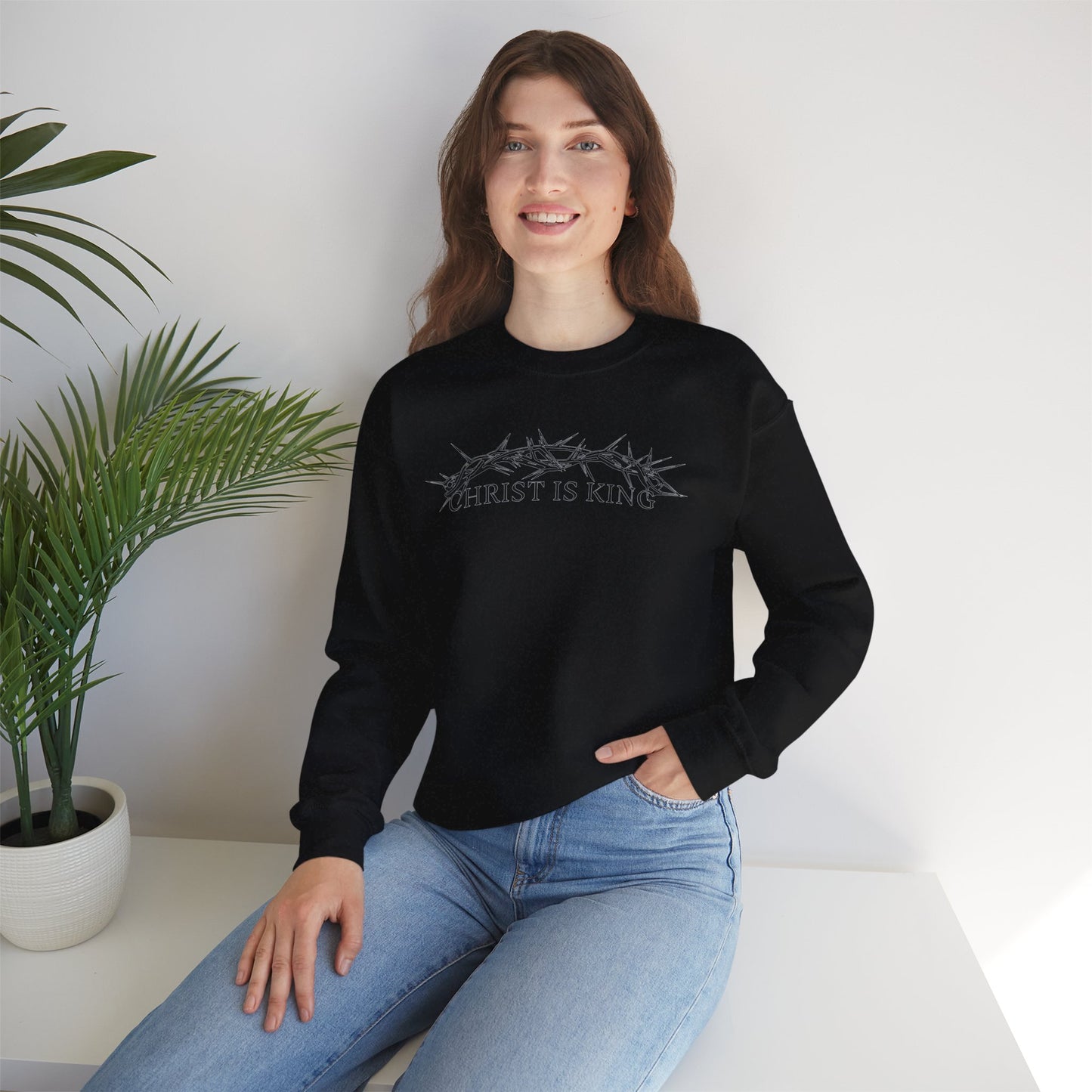 "Christ Is King" Crown of Thorns Christian Pullover Crewneck Sweatshirt