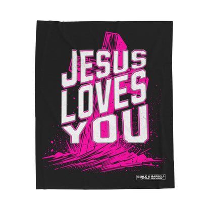 Jesus Loves You Velveteen Plush Throw Blanket