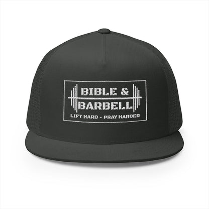 Bible & Barbell White Boxed Logo 5 Panel Trucker Cap