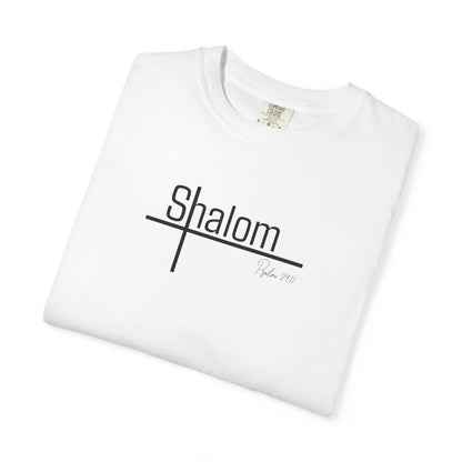 Garment-Dyed T-shirt with 'Shalom' Design - Casual Wear, Spiritual Apparel, Unisex Tee, Comfortable Everyday Shirt