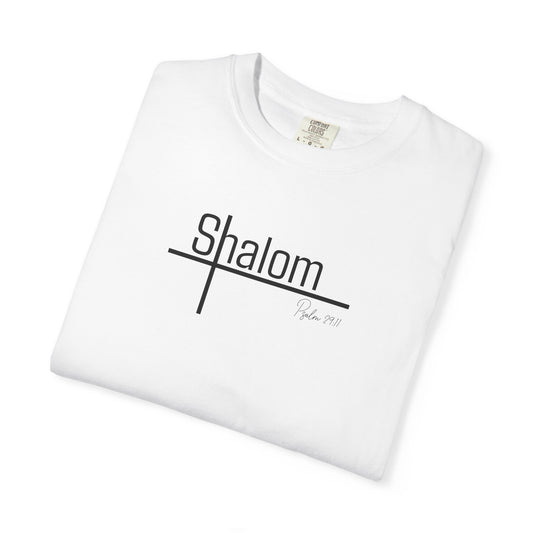Garment-Dyed T-shirt with 'Shalom' Design - Casual Wear, Spiritual Apparel, Unisex Tee, Comfortable Everyday Shirt