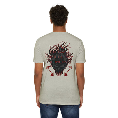 Bible & Barbell T-Shirt — 'This Is How I Fight My Demons' Fitness Faith Tee