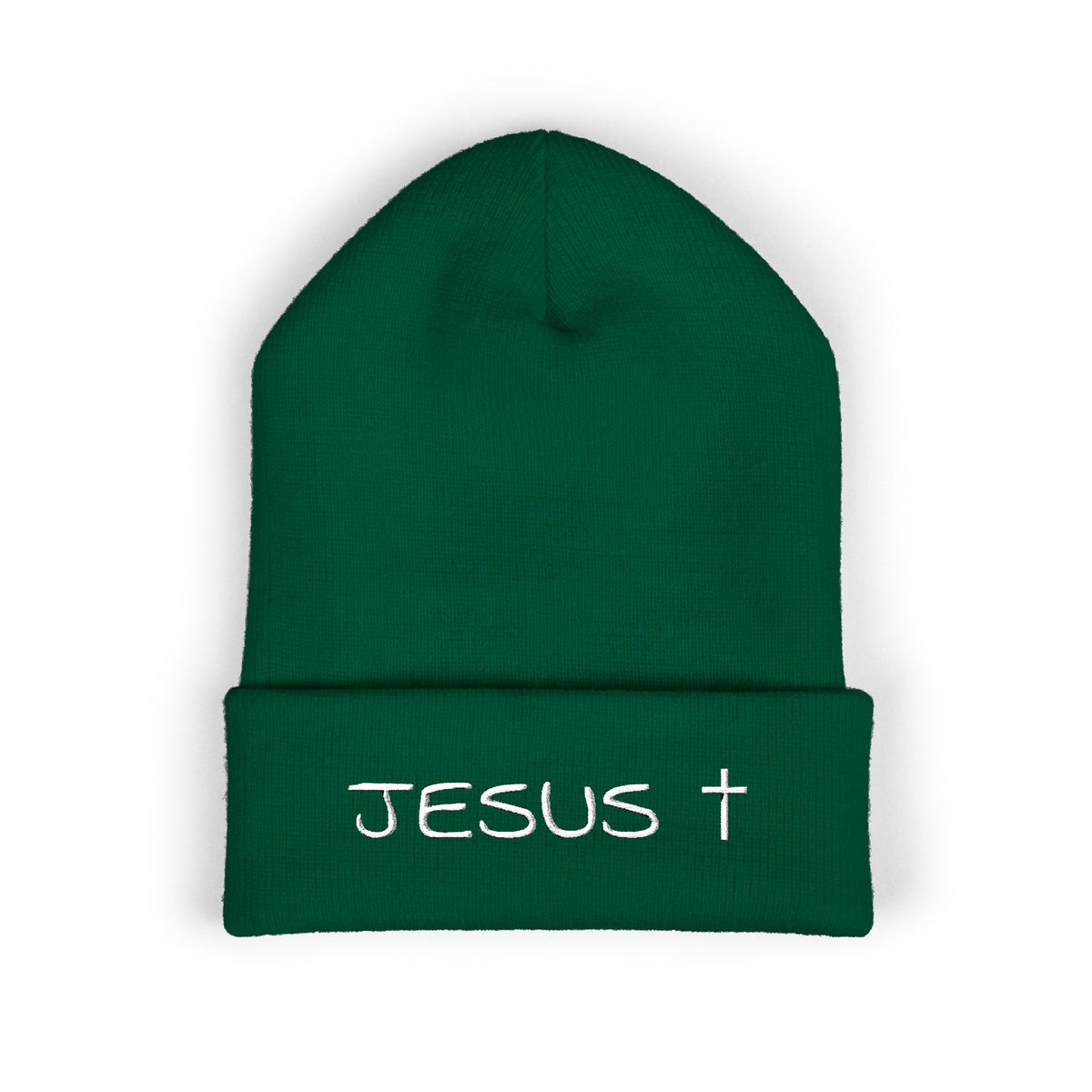 Jesus Embroidered Cuffed Beanie – Christian Faith Knit Hat