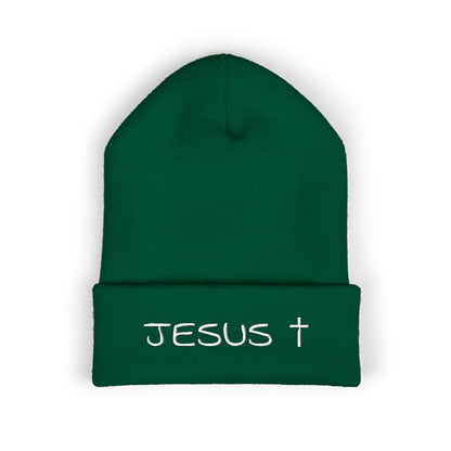 Jesus Embroidered Cuffed Beanie – Christian Faith Knit Hat