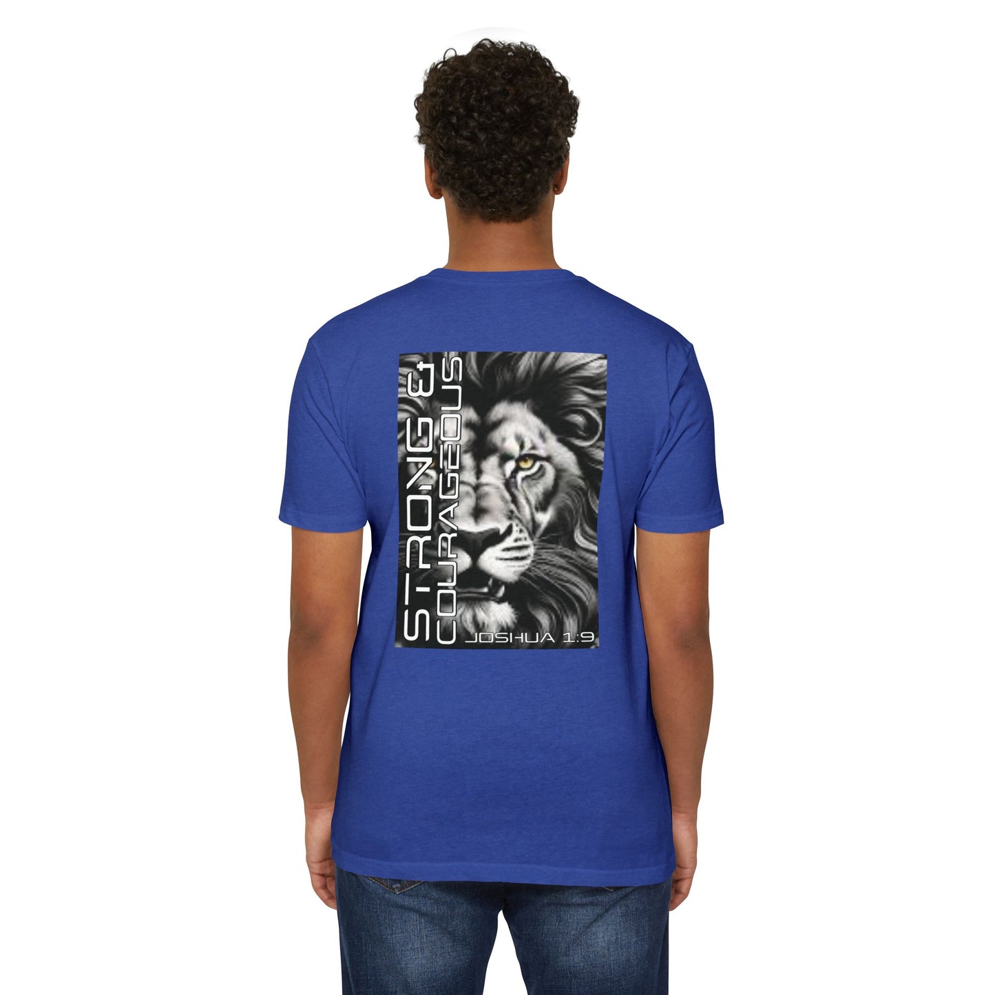 Strong & Courageous Lion Graphic T-Shirt, Joshua 1:9 Motivational Tee, Unisex Shirt, Strength Apparel, Gift for Him, Faith-Based Clothing