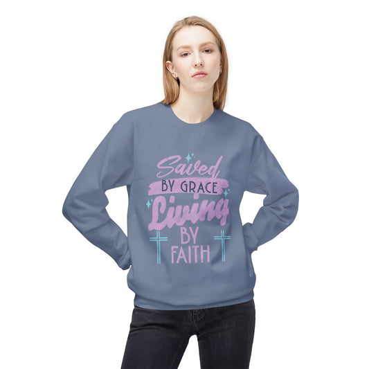 Saved by Grace Living by Faith Crewneck Sweatshirt