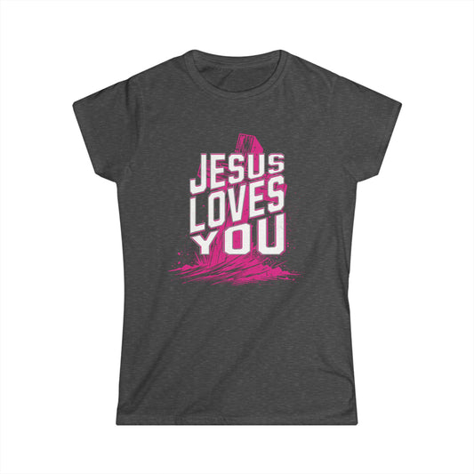 Jesus Loves You Women's Softstyle Tee, Christian T-Shirt, Faith Apparel, Inspirational Gift, Casual Wear, Religious Statement Top