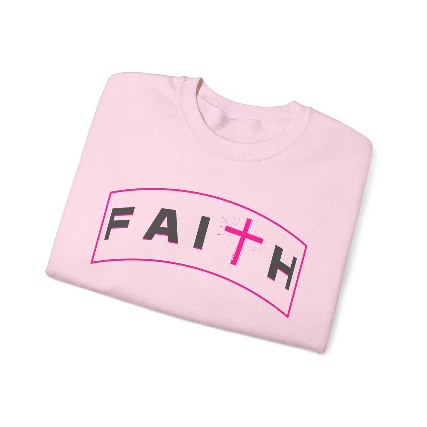 Faith Crewneck Sweatshirt — Pink Cross Graphic Christian Pullover