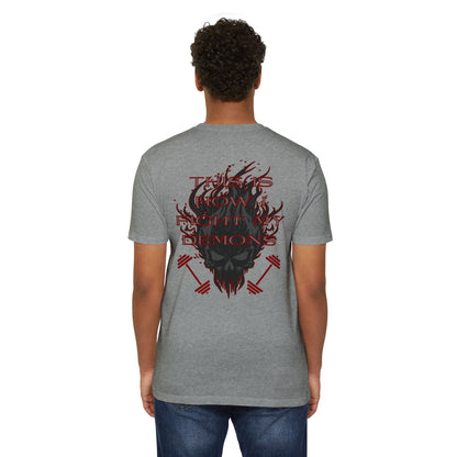 Bible & Barbell T-Shirt — 'This Is How I Fight My Demons' Fitness Faith Tee