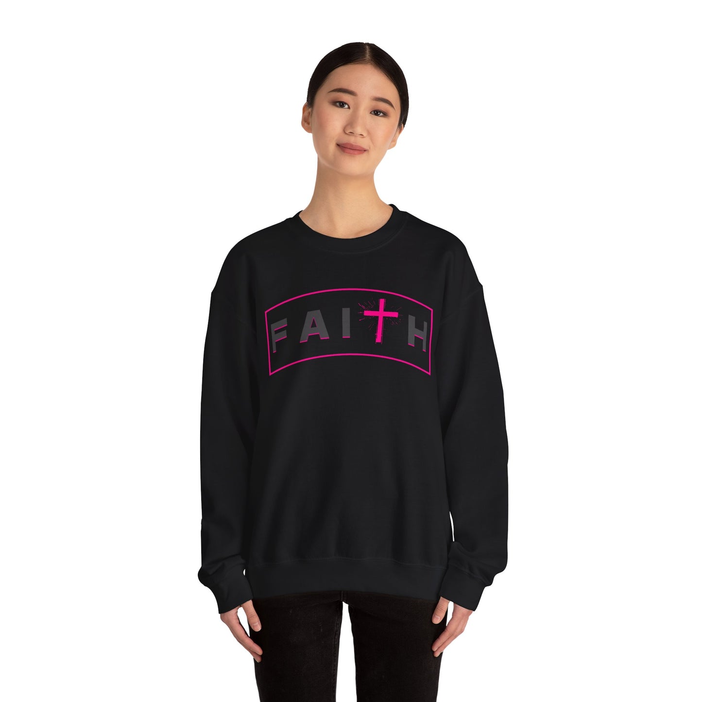 Faith Crewneck Sweatshirt — Pink Cross Graphic Christian Pullover