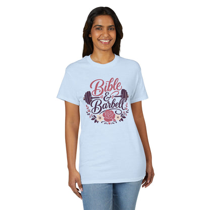 Women's Bible & Barbell Fitness T-Shirt — Christian Gym Workout Tee