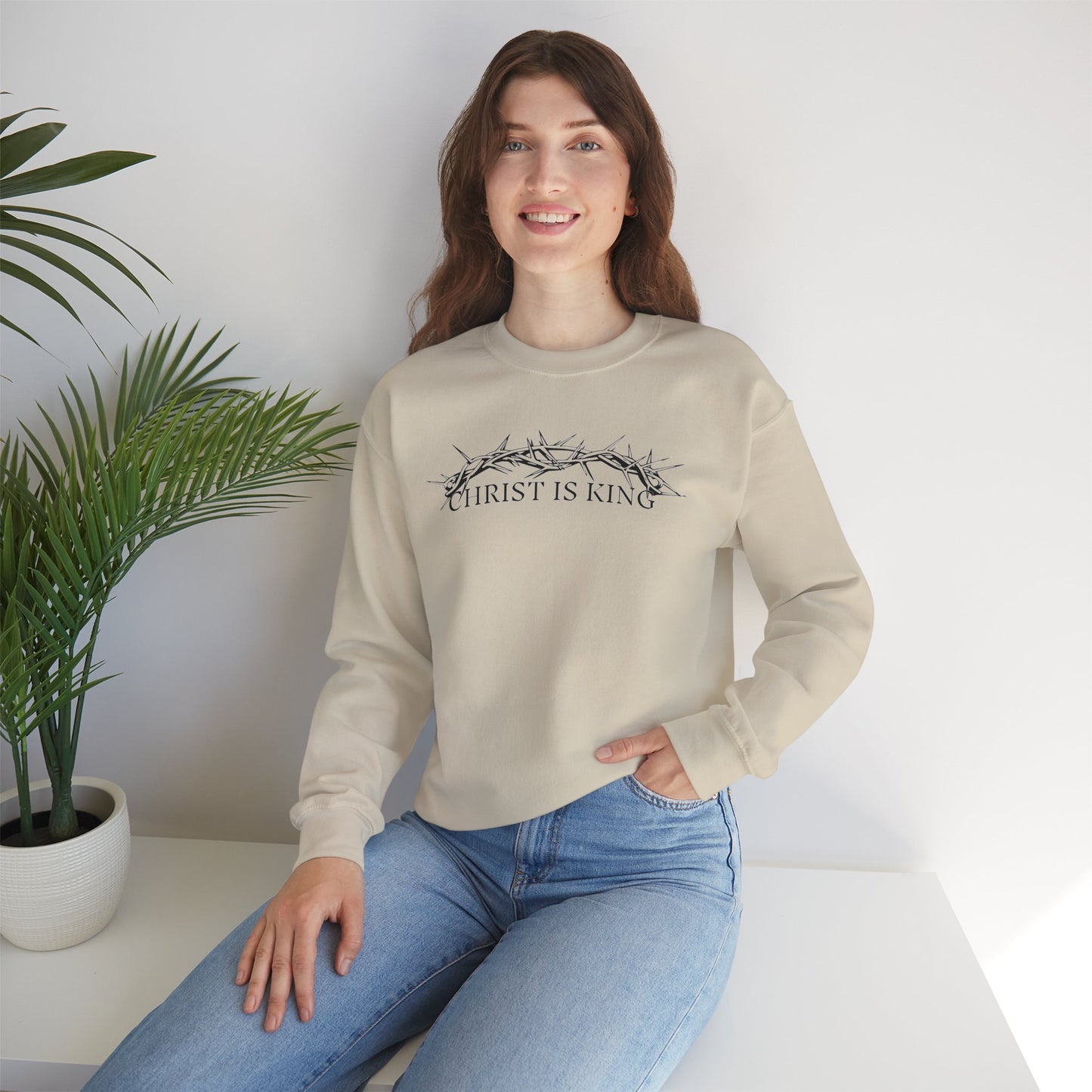 "Christ Is King" Crown of Thorns Christian Pullover Crewneck Sweatshirt