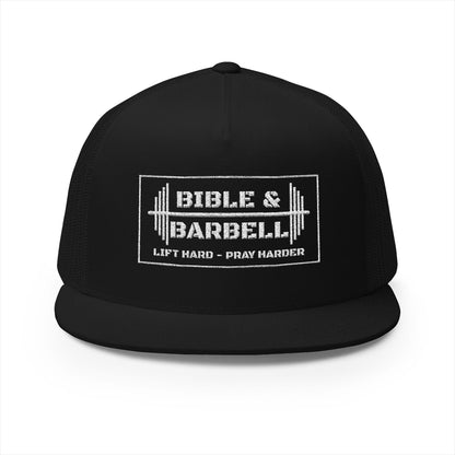 Bible & Barbell White Boxed Logo 5 Panel Trucker Cap