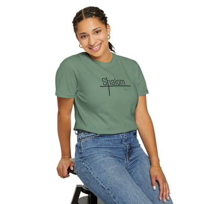 Garment-Dyed T-shirt with 'Shalom' Design - Casual Wear, Spiritual Apparel, Unisex Tee, Comfortable Everyday Shirt