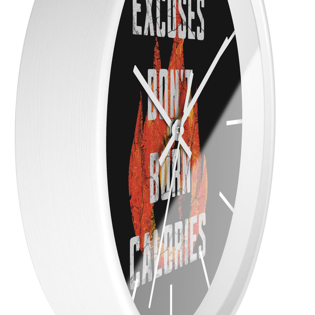 Gym Wall Clock — "Excuses Don't Burn Calories" Fitness Flame Motivational Clock