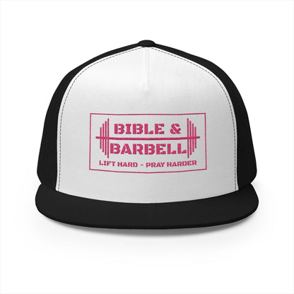 Bible & Barbell Pink Boxed Logo 5 Panel Trucker Cap