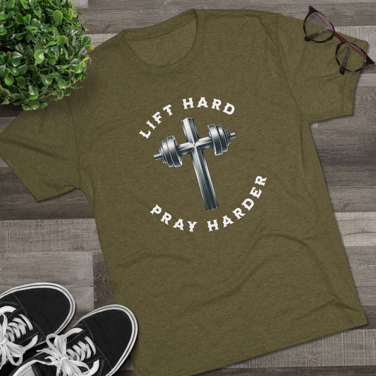 Lift Hard Pray Harder Unisex Tri-Blend Crew Tee