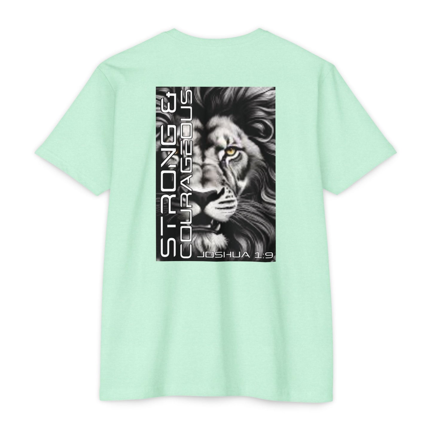 Strong & Courageous Lion Graphic T-Shirt, Joshua 1:9 Motivational Tee, Unisex Shirt, Strength Apparel, Gift for Him, Faith-Based Clothing