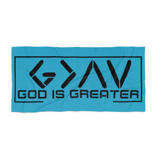 God Is Greater Vibrant Blue Beach Towel