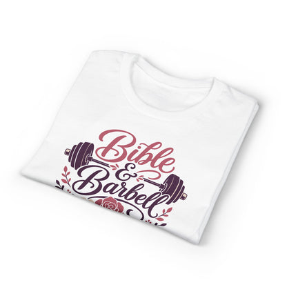Women's Bible & Barbell Fitness T-Shirt — Christian Gym Workout Tee