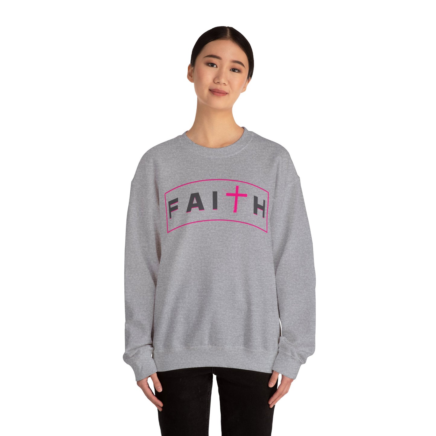 Faith Crewneck Sweatshirt — Pink Cross Graphic Christian Pullover