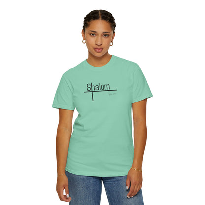 Garment-Dyed T-shirt with 'Shalom' Design - Casual Wear, Spiritual Apparel, Unisex Tee, Comfortable Everyday Shirt