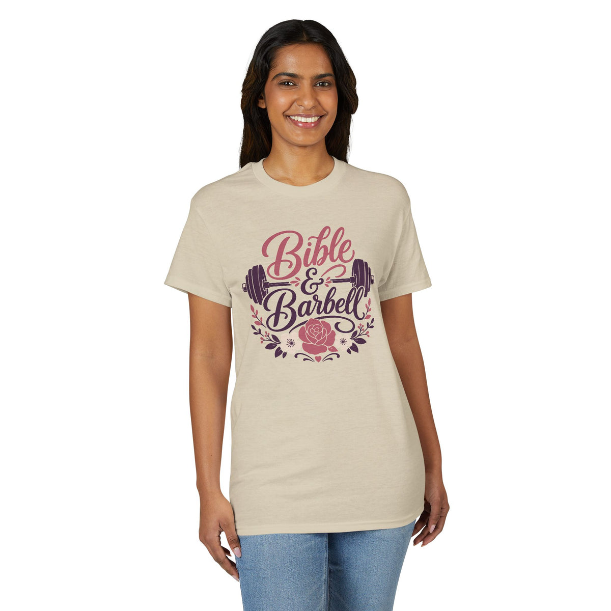 Women's Bible & Barbell Fitness T-Shirt — Christian Gym Workout Tee