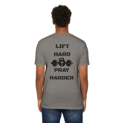 Christian Gym T-Shirt — "Lift Hard Pray Harder" Athletic Faith Tee