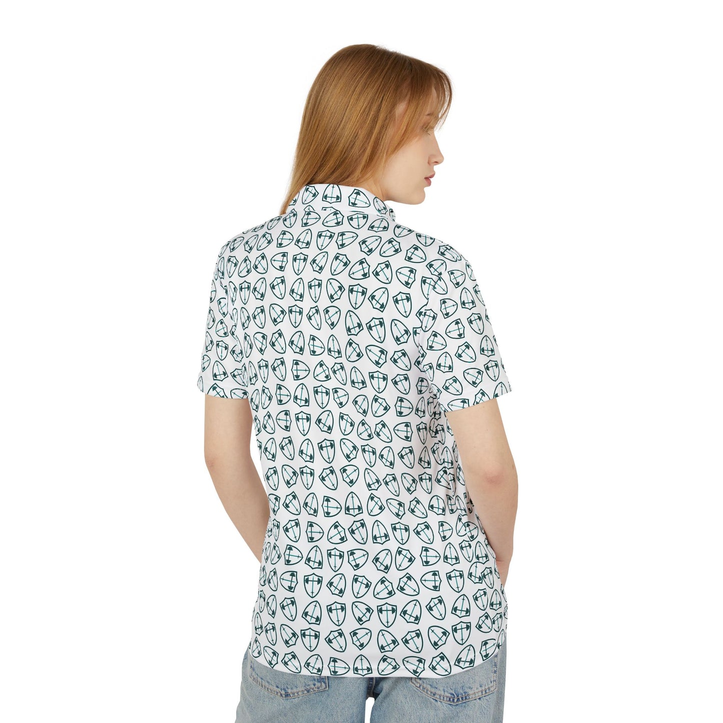 Bible & Barbell Teal Logo Pattern - Golf Ball Pattern Polo Shirt - All-Over Print Athletic Polo