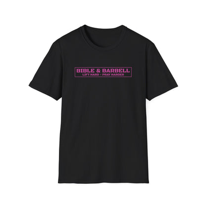 Bible & Barbell Pink Boxed Logo T-Shirt