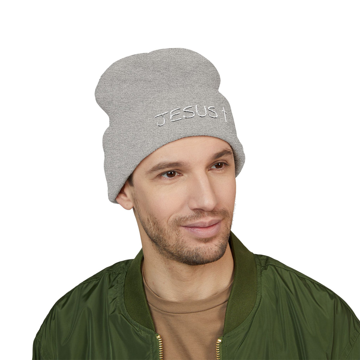 Jesus Embroidered Cuffed Beanie – Christian Faith Knit Hat