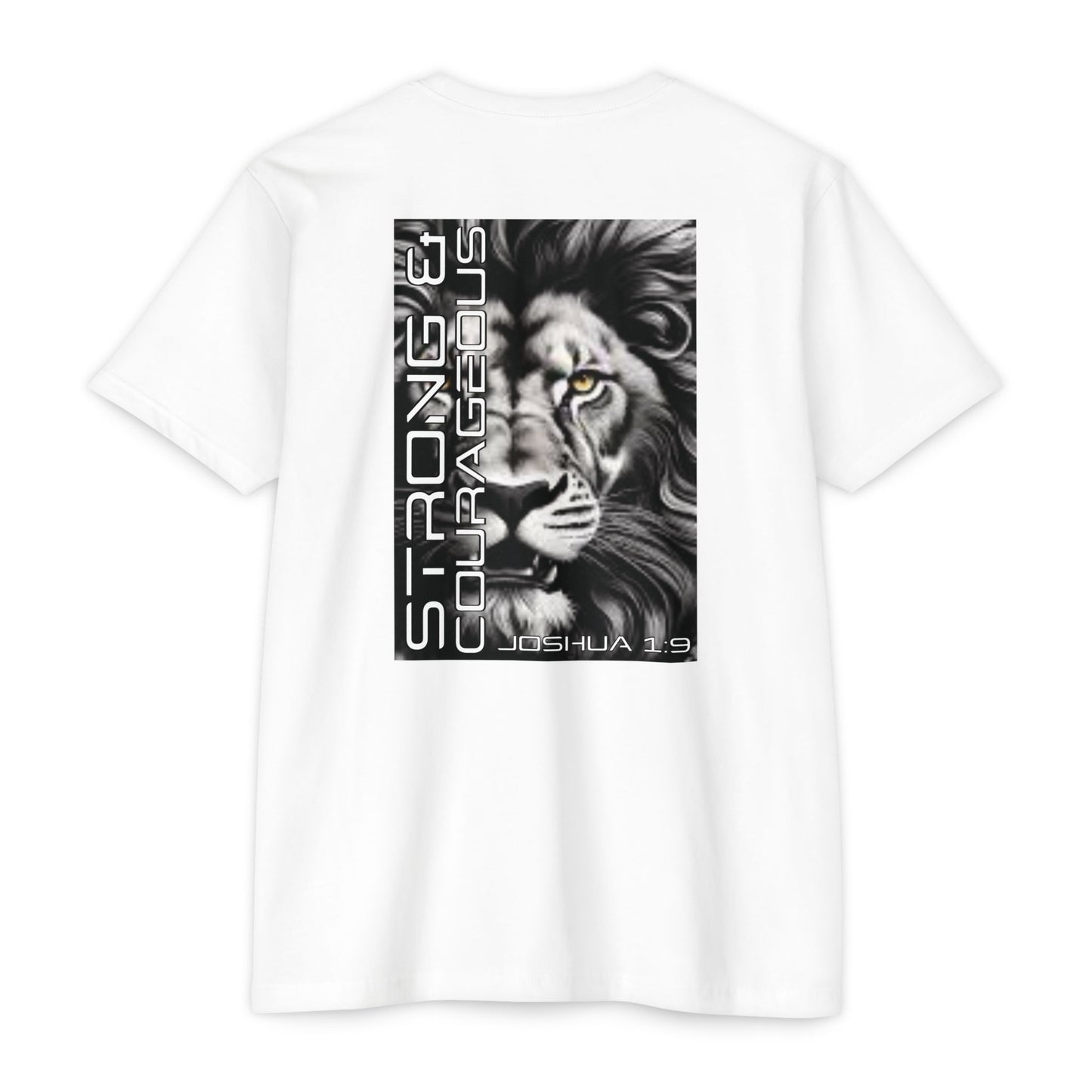 Strong & Courageous Lion Graphic T-Shirt, Joshua 1:9 Motivational Tee, Unisex Shirt, Strength Apparel, Gift for Him, Faith-Based Clothing