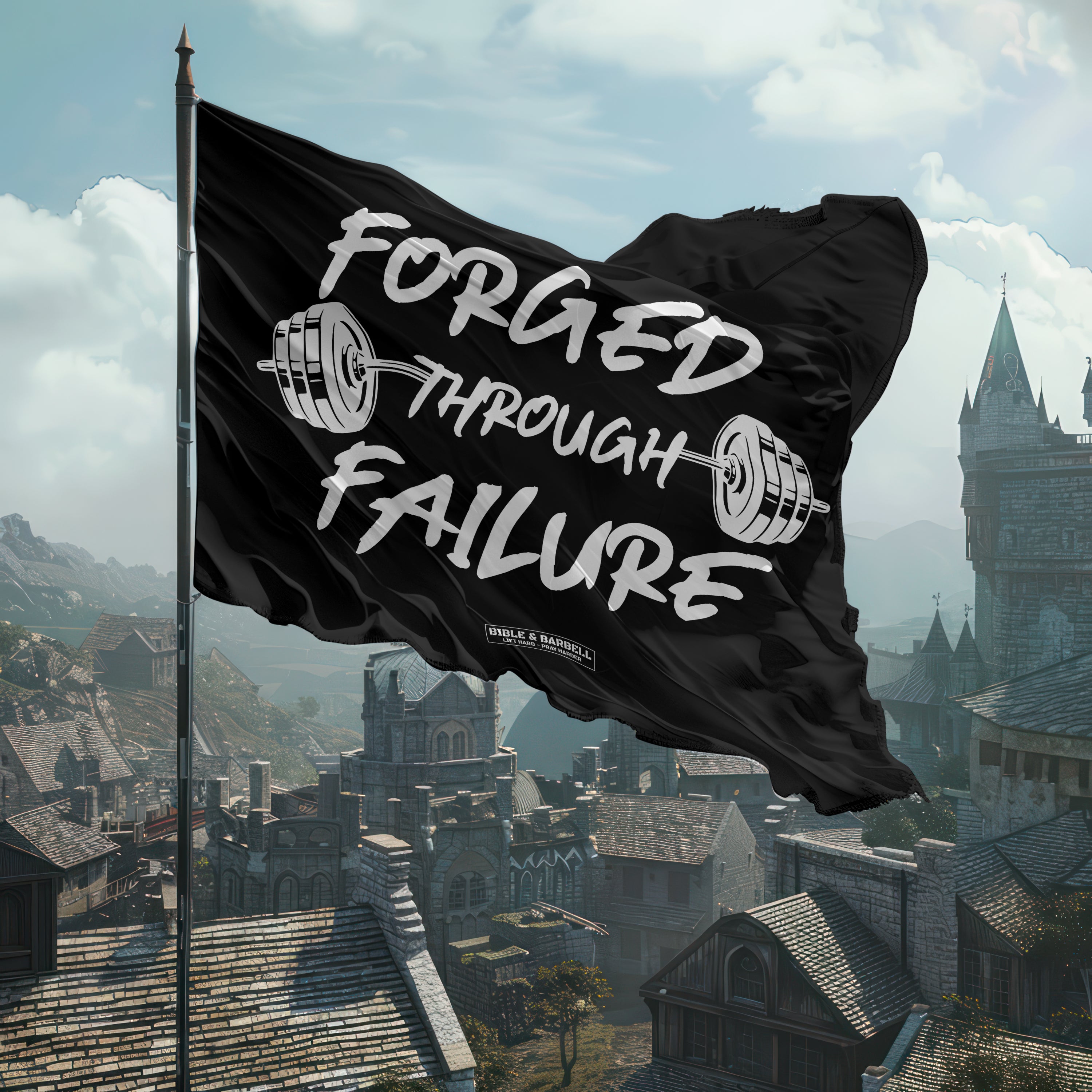 Forged Through Failure Gym Flag – Bible & Barbell