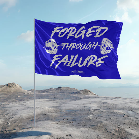 Forged Through Failure Blue and White Flag