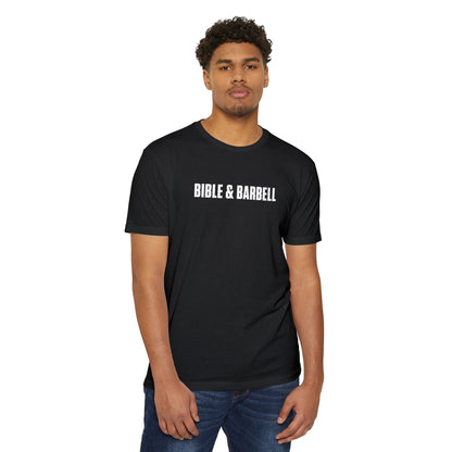 Bible & Barbell T-Shirt — "Lift Hard Pray Harder" Christian Gym Tee