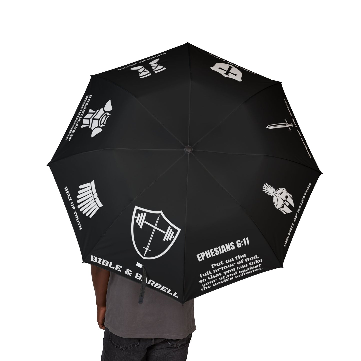 Bible & Barbell - Ephesians 6 Armor of God - Compact Semi-Automatic Foldable Umbrella