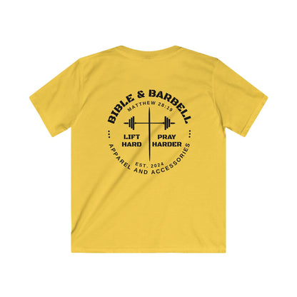 Kids Fitness Tee, Inspirational T-Shirt, Gym Kids Apparel, Motivational Youth Shirt, Great for Active Kids, Bible and Barbell Shirt