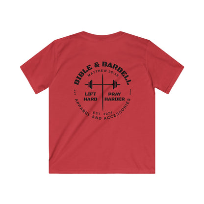 Kids Fitness Tee, Inspirational T-Shirt, Gym Kids Apparel, Motivational Youth Shirt, Great for Active Kids, Bible and Barbell Shirt