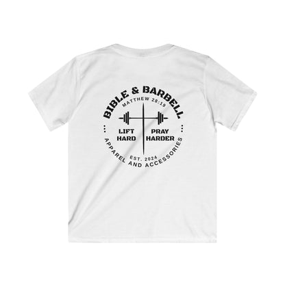 Kids Fitness Tee, Inspirational T-Shirt, Gym Kids Apparel, Motivational Youth Shirt, Great for Active Kids, Bible and Barbell Shirt