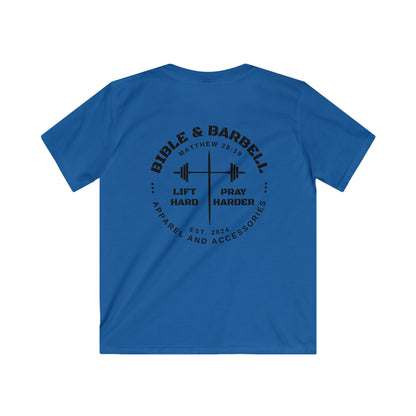 Kids Fitness Tee, Inspirational T-Shirt, Gym Kids Apparel, Motivational Youth Shirt, Great for Active Kids, Bible and Barbell Shirt