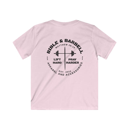 Kids Fitness Tee, Inspirational T-Shirt, Gym Kids Apparel, Motivational Youth Shirt, Great for Active Kids, Bible and Barbell Shirt