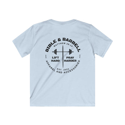 Kids Fitness Tee, Inspirational T-Shirt, Gym Kids Apparel, Motivational Youth Shirt, Great for Active Kids, Bible and Barbell Shirt