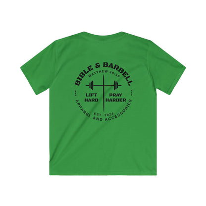 Kids Fitness Tee, Inspirational T-Shirt, Gym Kids Apparel, Motivational Youth Shirt, Great for Active Kids, Bible and Barbell Shirt